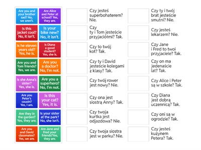 Pytania i krótkie odpowiedzi- "to be"   tłumaczenia