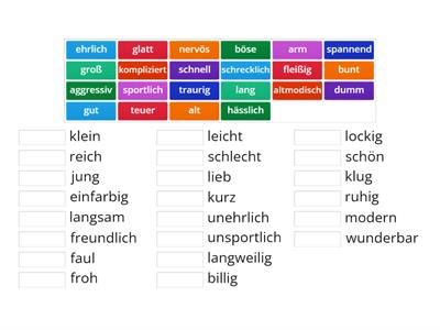 Antonyme ADJEKTIVE Prima plus A2.1 Einheit 6