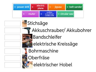 Power tools: Match English and German