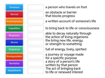 Vocabulary 10 Bio Viv Ped