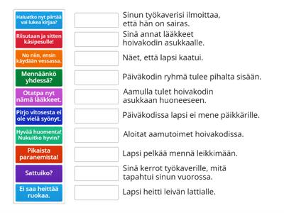 Reagointi: mitä sanot tässä tilanteessa? (Hoitajan työ)