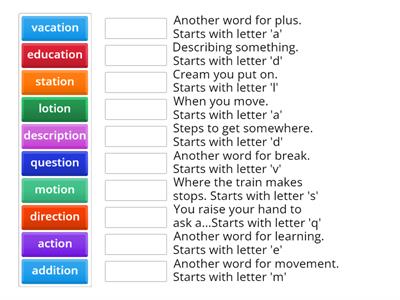 Words ending in -tion