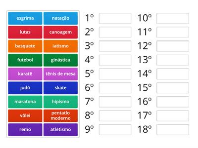 Colocar os esportes olímpicos em ordem alfabetica