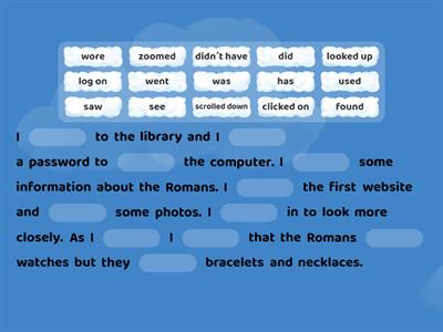 Rooftops 6 Unit 2 story vocabulary in past simple.