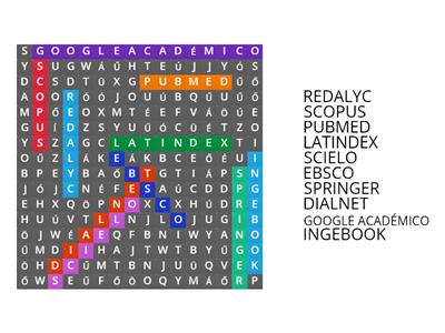 Sopa de letras: Bases de datos ACADÉMICAS  