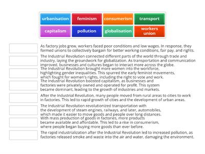 Year 9 updated Industrial to Modern Day | Match Up