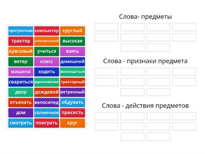 Существительные, прилагательные, глаголы