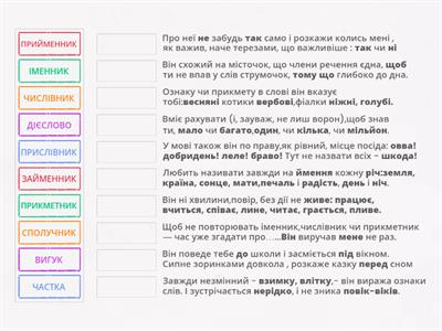 Самостійні та службові частини мови. 6 клас