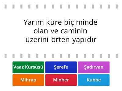 5.sınıf din kültürü 5. ünite caminin bölümleri