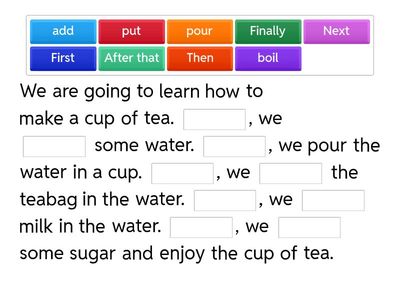 Sequence adverbs  Complete the sentence