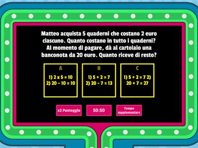  Problemi con due domande e due operazioni: seleziona le operazioni corrette.