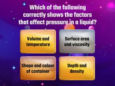 Identify factors affecting pressure in liquids