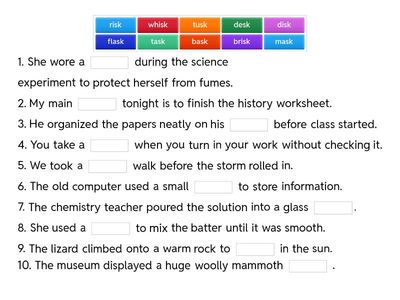Final one-syllable /sk/ words in sentences