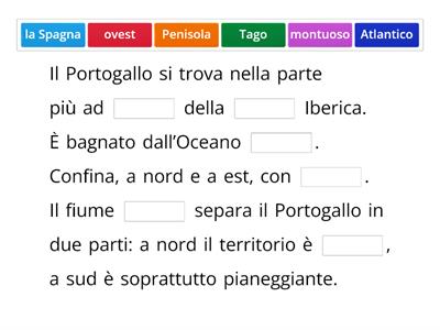  GEOGRAFIA:IL PORTOGALLO -COMPLETA CON LE PAROLE MANCANTI