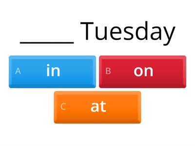 Prepositions - in on at
