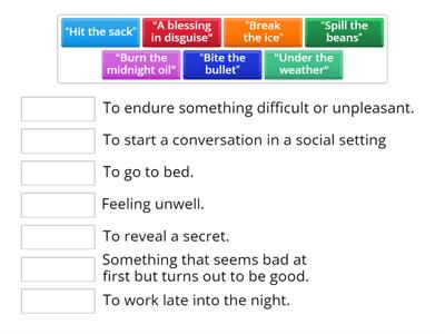 Matching game for idioms and their meanings.