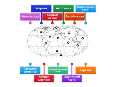 Обозначь материки и океаны