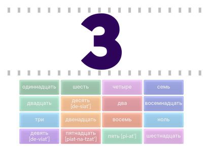 Chiffres russes de  1 à 20 