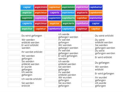 konsonantische Konjugation mit i Erweiterung, Präsensstamm Indikativ Passiv, capere, aspicere 