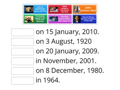 Headway Elementary Unit 6 - Historic dates