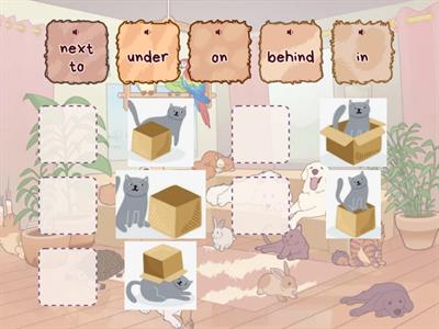 on in next to behind under