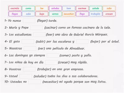 Presente de Indicativo - regulares - frases