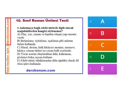 10. Sınıf Roman Ünitesi Online Test