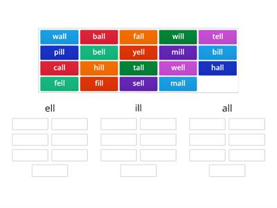 Word sort ill, ell, all