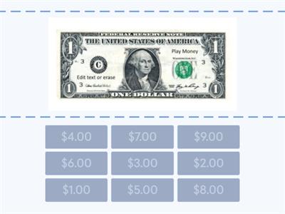 Matching $ amount to price tags or $1 bills