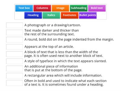 Organisational Features - Matching exercise