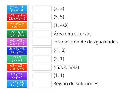 Empareja Sistemas e Inecuaciones con sus Soluciones