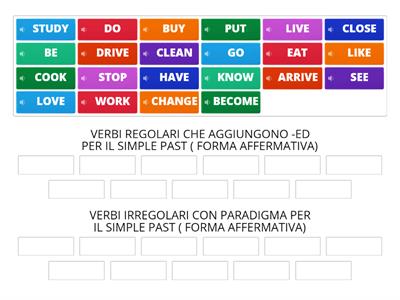  INGLESE ( 02- difficile): SIMPLE PAST- RIPARTISCI I VERBI CHE AGGIUNGONO -ED E QUELLI CHE HANNO UN PARADIGMA