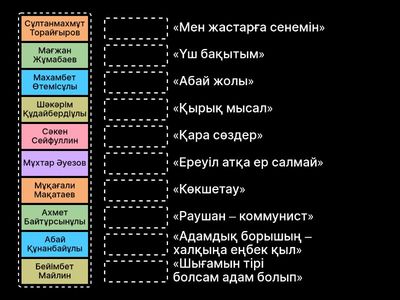 III КЕЗЕҢ – “ТАНЫМ МЕН ТАЛҒАМ” Автор мен шығарманы сәйкестендіріңіз: