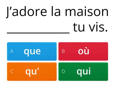 Copy of Pronoms relatifs simples: qui, que, qu',où