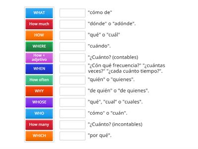 - QUESTION WORDS: WHO, WHOSE, WHAT, WHICH, WHERE, WHEN, WHY, HOW