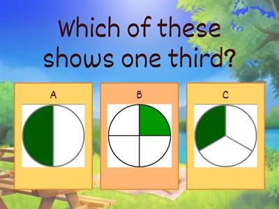 Mitchell Fractions quiz-whole, halves, thirds, quarters