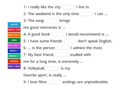 Relative pronouns + conversation