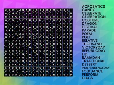 wordsearch Festivals