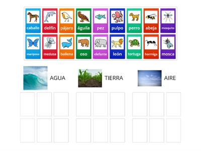 ¿DÓNDE VIVEN? Clasifica animales de agua, aire y tierra.
