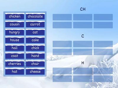 Wordwall. Sort the words into three groups. C H CH. 