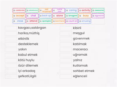 8 1.ÜNİTE KELİME KARTLARI SET-1 (20) eşleştir