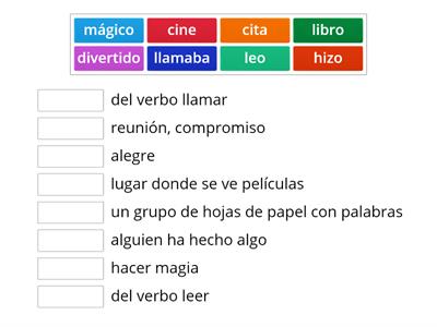 Arrastra la palabra y ponla al lado de la definición.  Cuando termines todas las palabras presiona Summit answers.