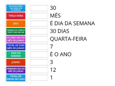 CALENDÁRIO MÊS DE JUNHO DE 2021