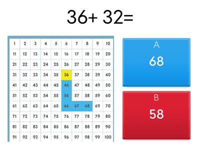 2 digit addition using a 100 chart