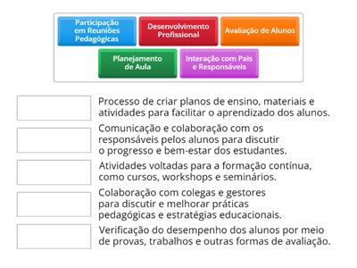 Relacione a coluna da esquerda (Aspectos da Vida de um Professor) com a coluna da direita