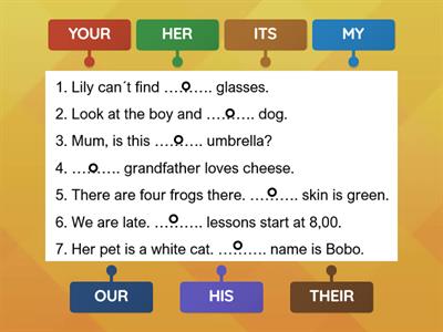 Match the correct pronouns with the sentences.