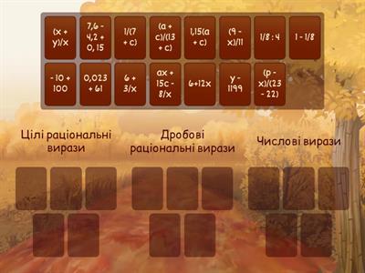 Вирази зі змінними. Цілі раціональні вирази. Дробові раціональні вирази