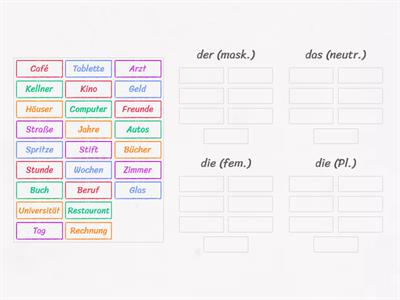 Ordne die Wörter zu dem richtigen Artikel