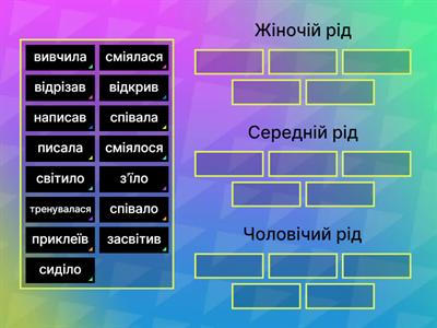  Визнач рід дієслів минулого часу