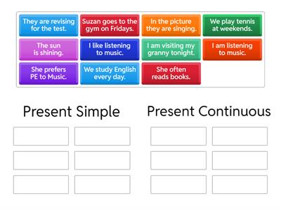 Present Simple vs Present Continuous sentences